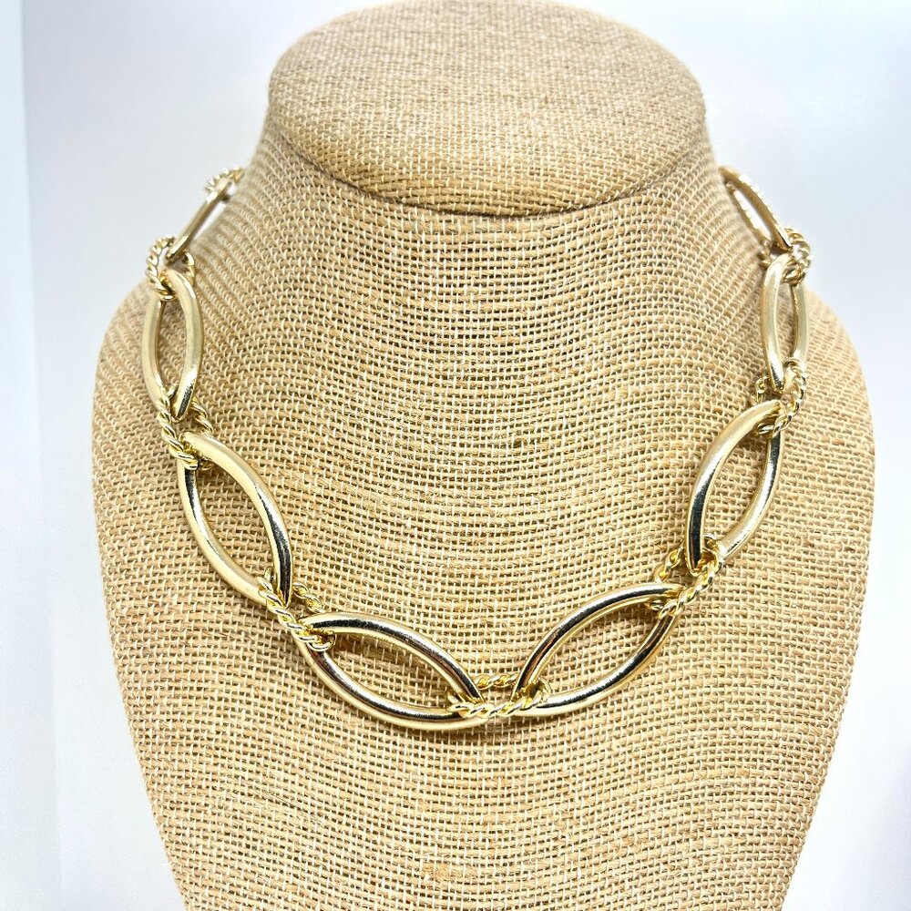 3/$30 DANA BUCHMAN GOLD TONE OVAL LINK CHAIN NECKLACE CHUNKY MODERNIST STATEMENT